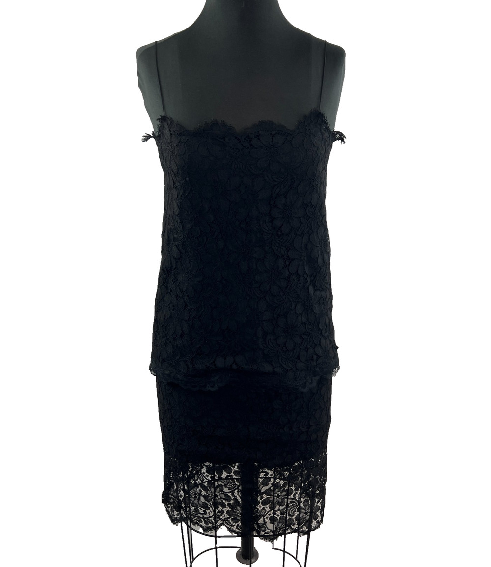 PAMELA DENNIS New York Black Lace Suit LEMONS Set Skirt Tank Sz XS S Small $975
